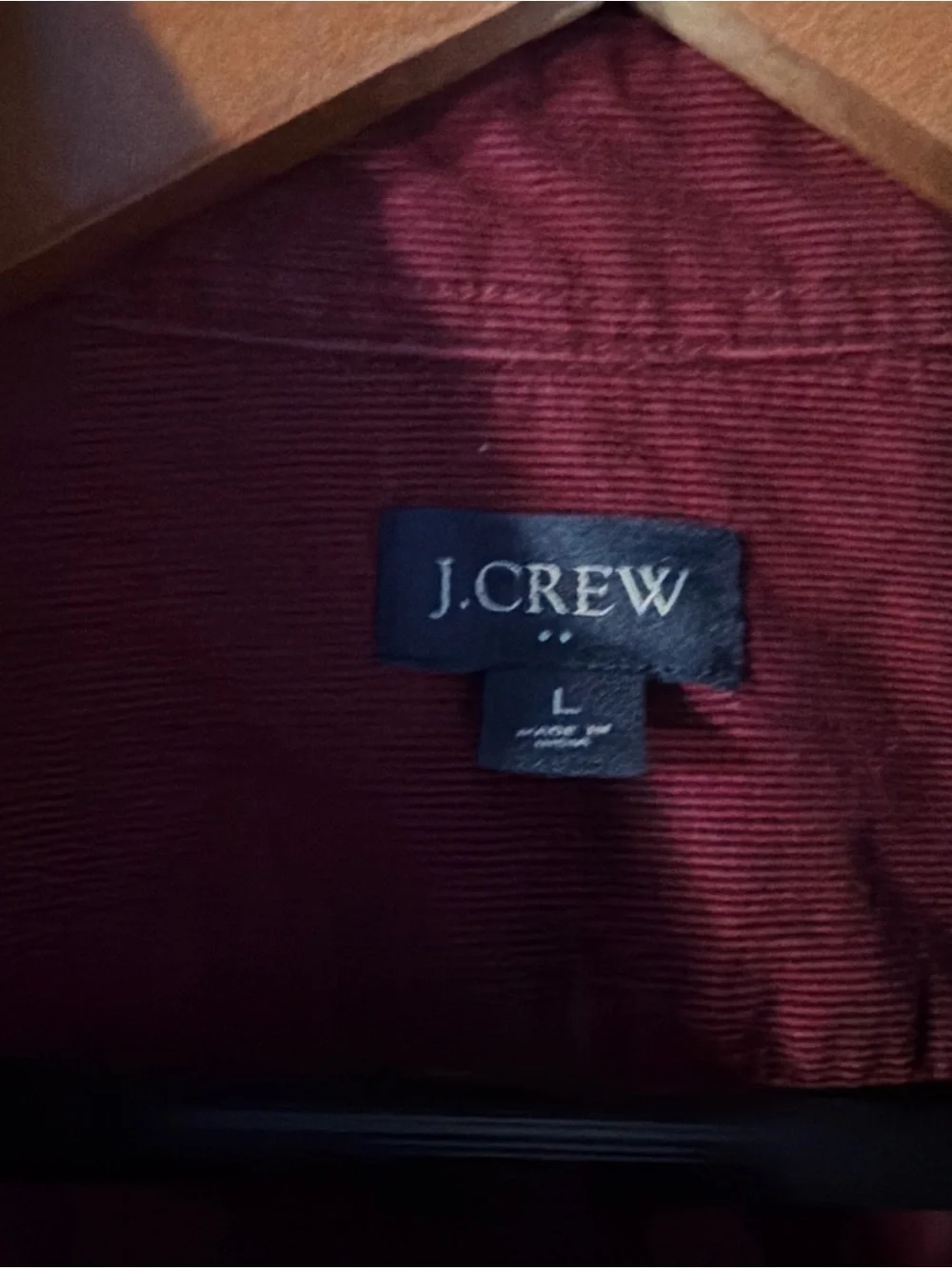 J Crew Men’s Large Corduroy Long Sleeve Button Front Shirt Burgundy Red